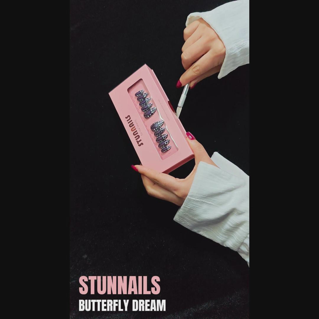 stunnails acrylic press on nails Almond Butterfly dream