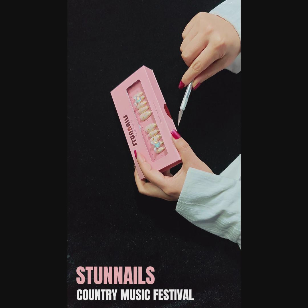 stunnails acrylic press on nails Almond Country music festival