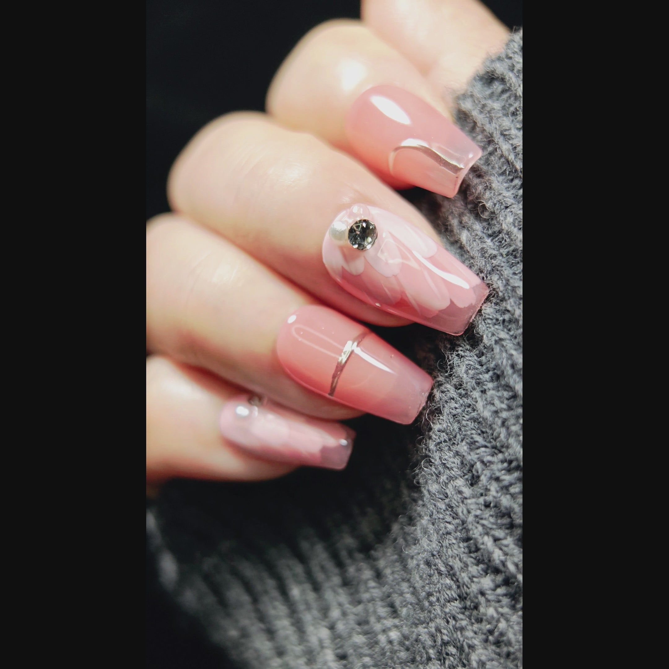 stunnails acrylic press on nails Coffin Layered petals video