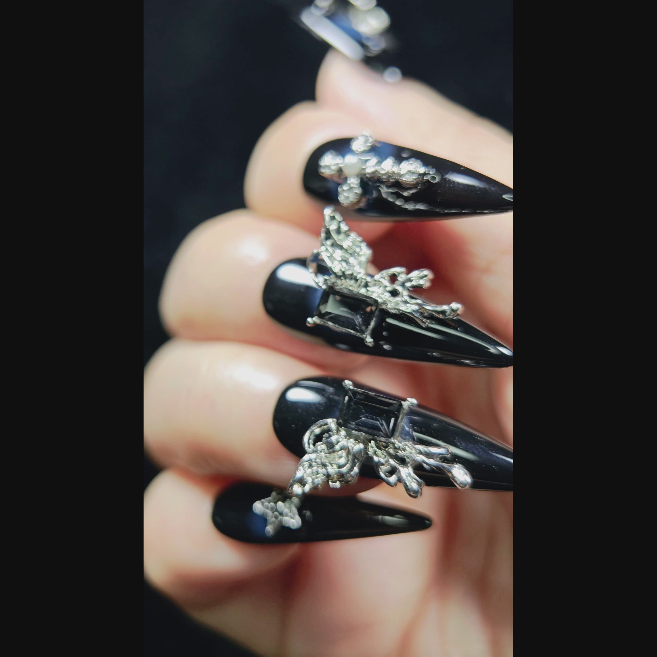 stunnails acrylic press on nails Stiletto Dark warrior video