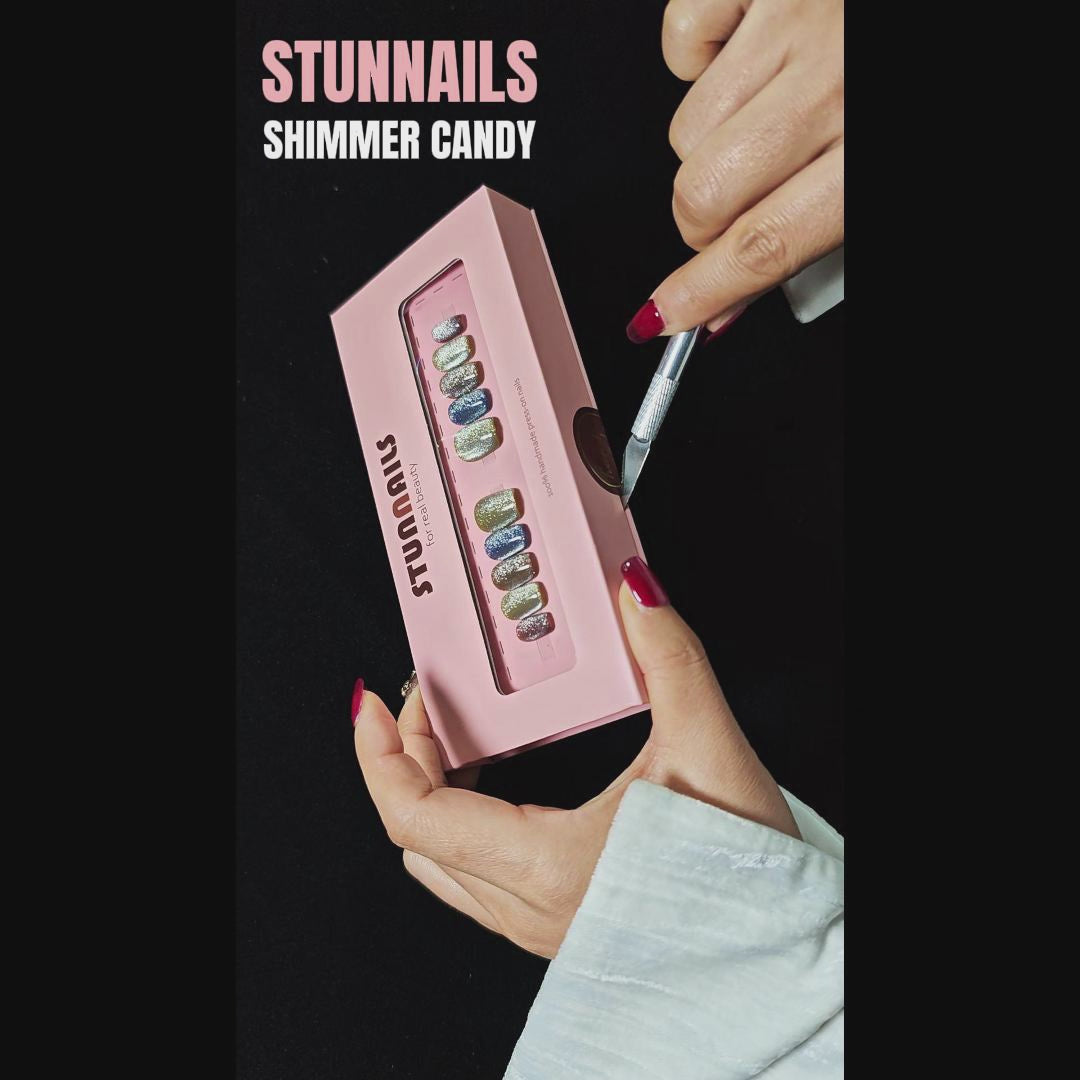 stunnails acrylic press on nails Coffin Shimmer candy
