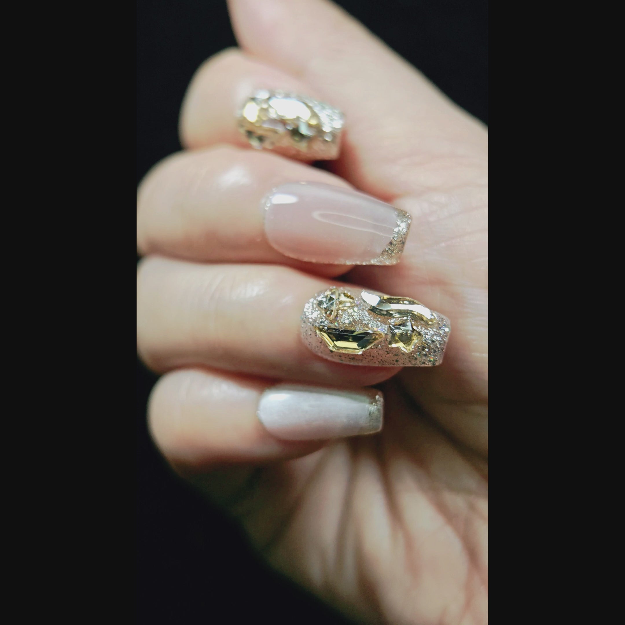 stunnails acrylic press on nails Coffin French diamond video