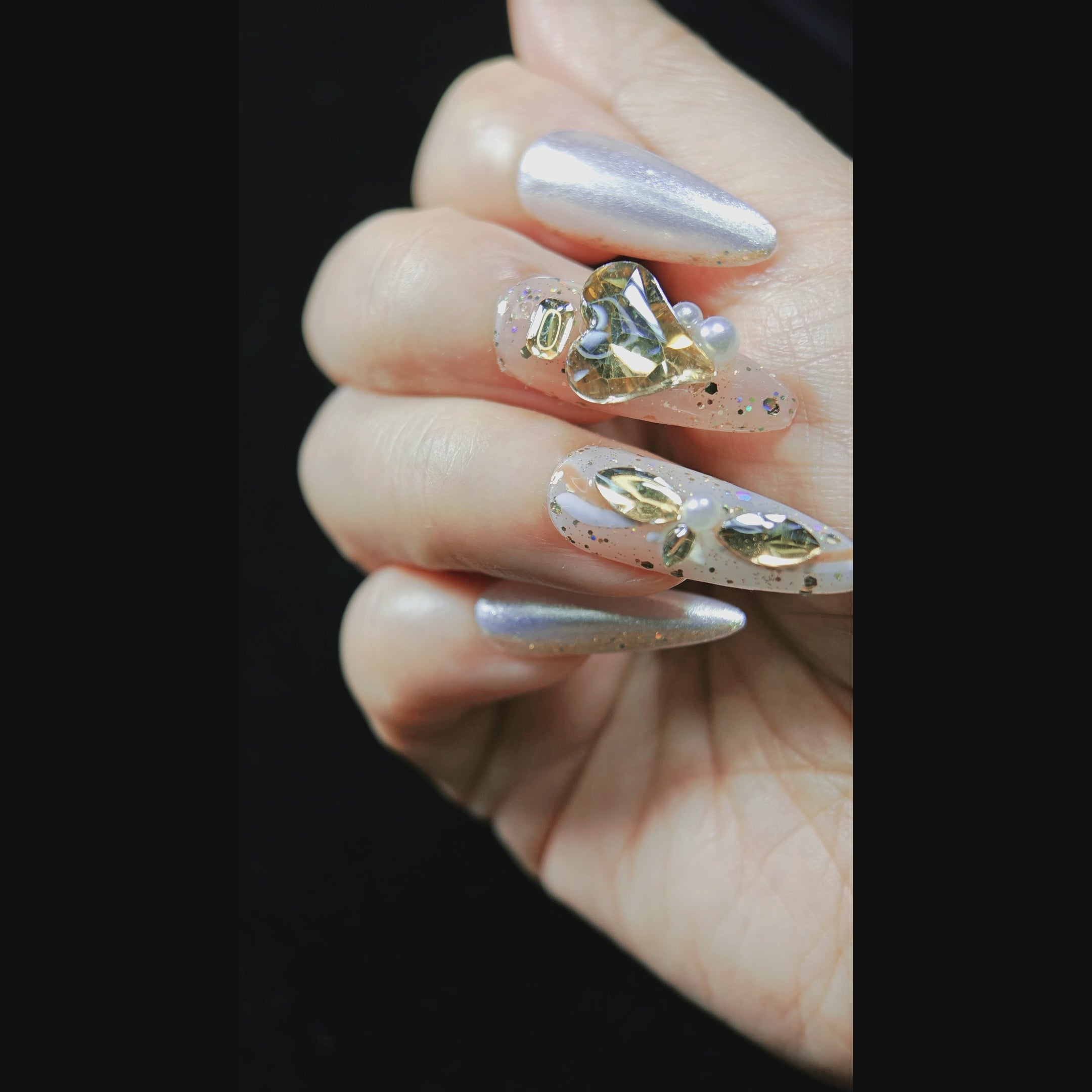 stunnails acrylic press on nails Almond Shine like jewelry video