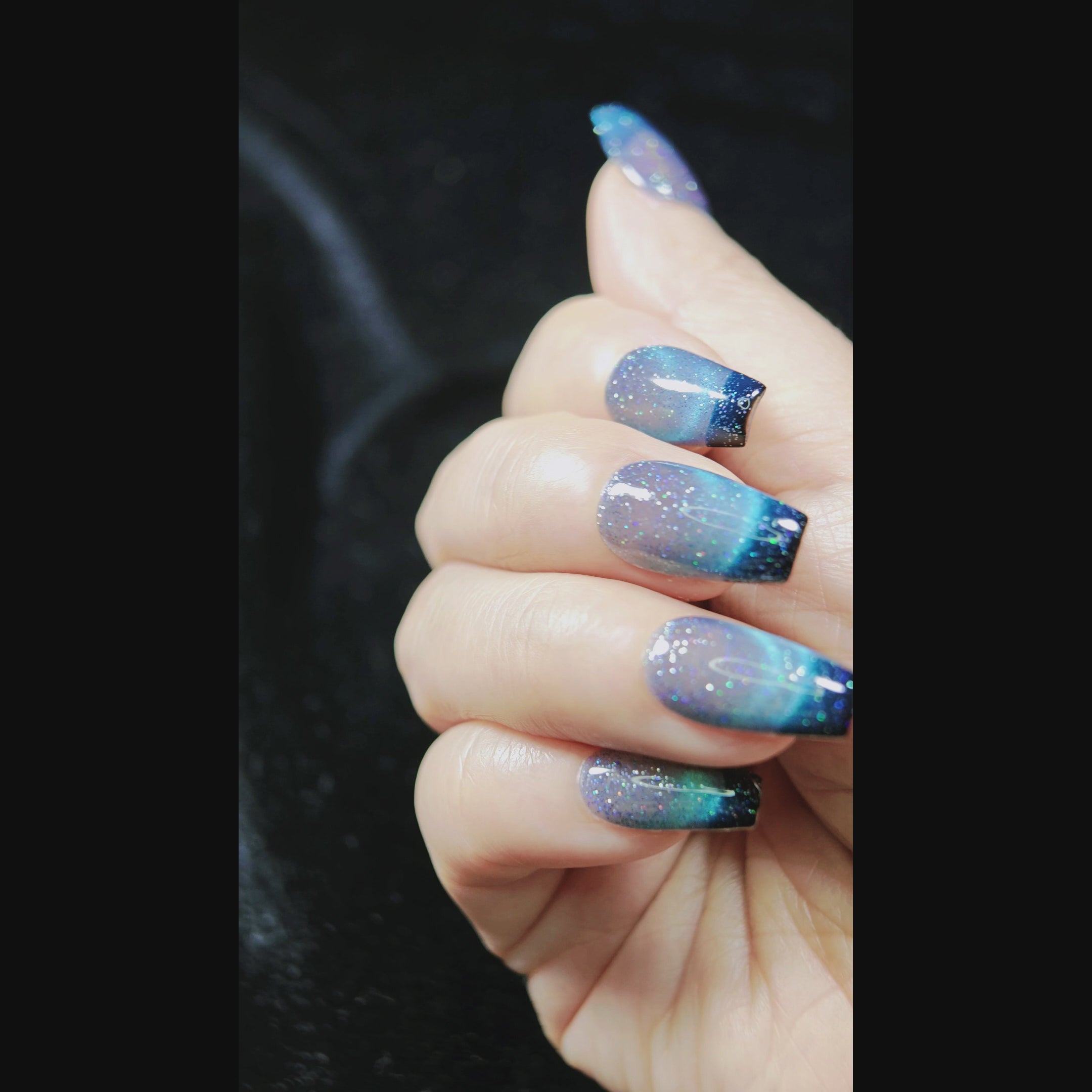 stunnails acrylic press on nails Coffin Blue aurora video