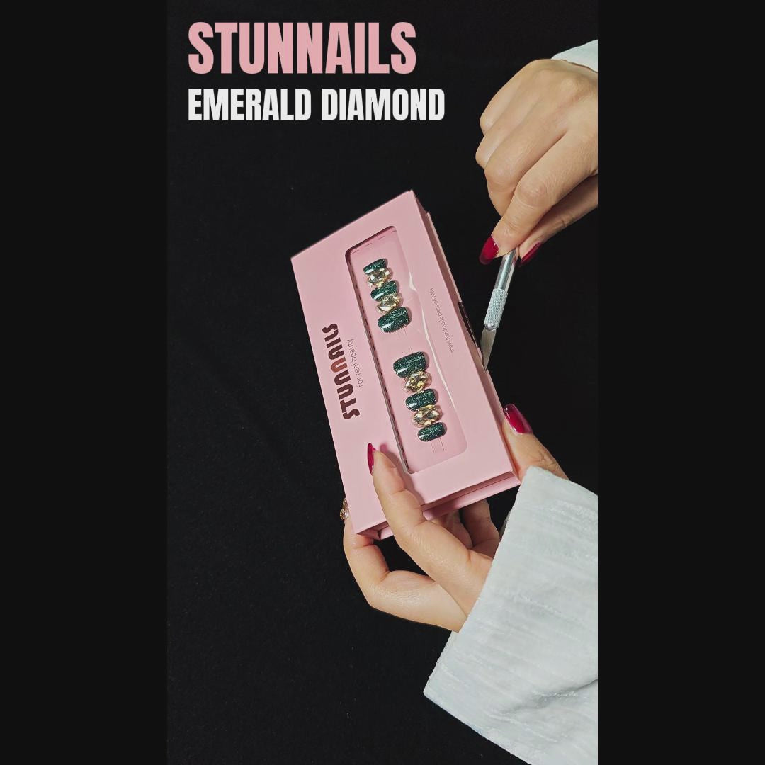 stunnails acrylic press on nails Square Emerald diamond