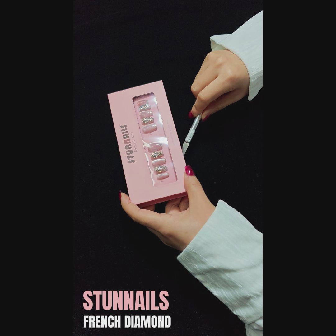 stunnails acrylic press on nails Coffin French diamond