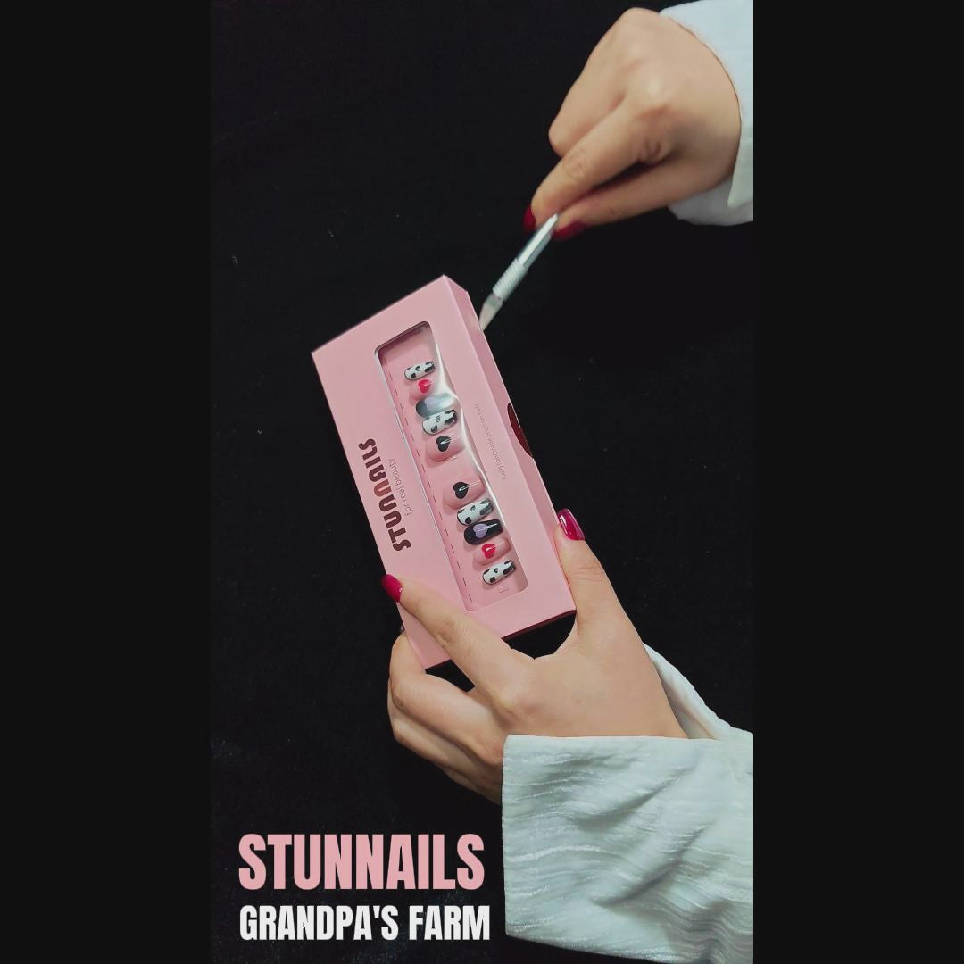 stunnails acrylic press on nails Coffin Grandpa's farm