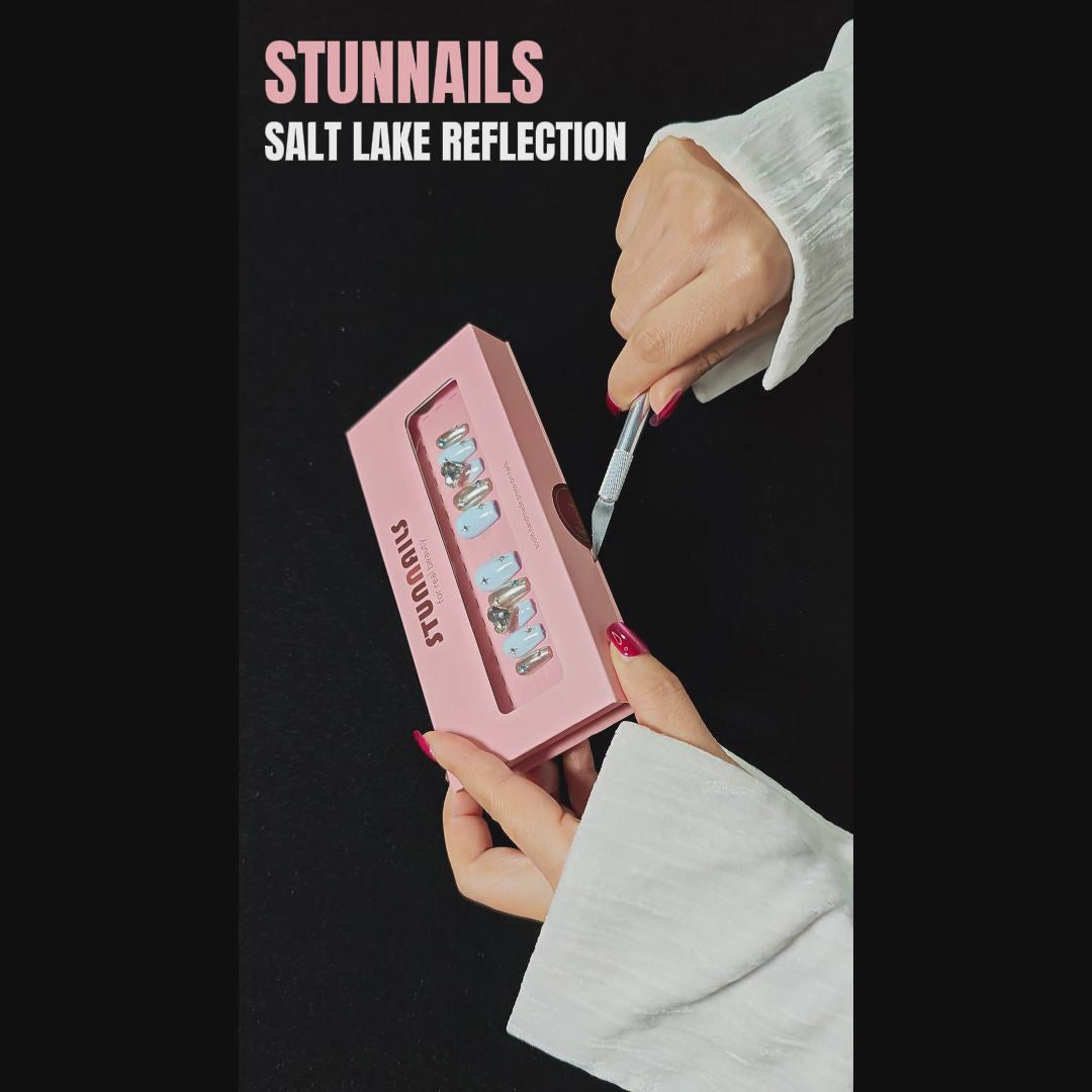 stunnails acrylic press on nails Coffin Salt lake reflection