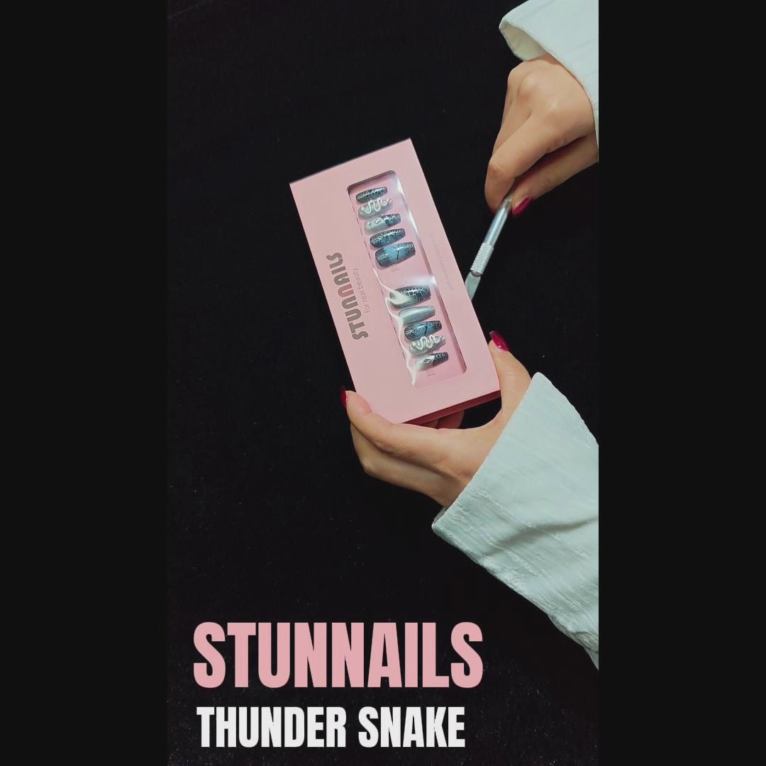 stunnails acrylic press on nails Coffin Thunder snake