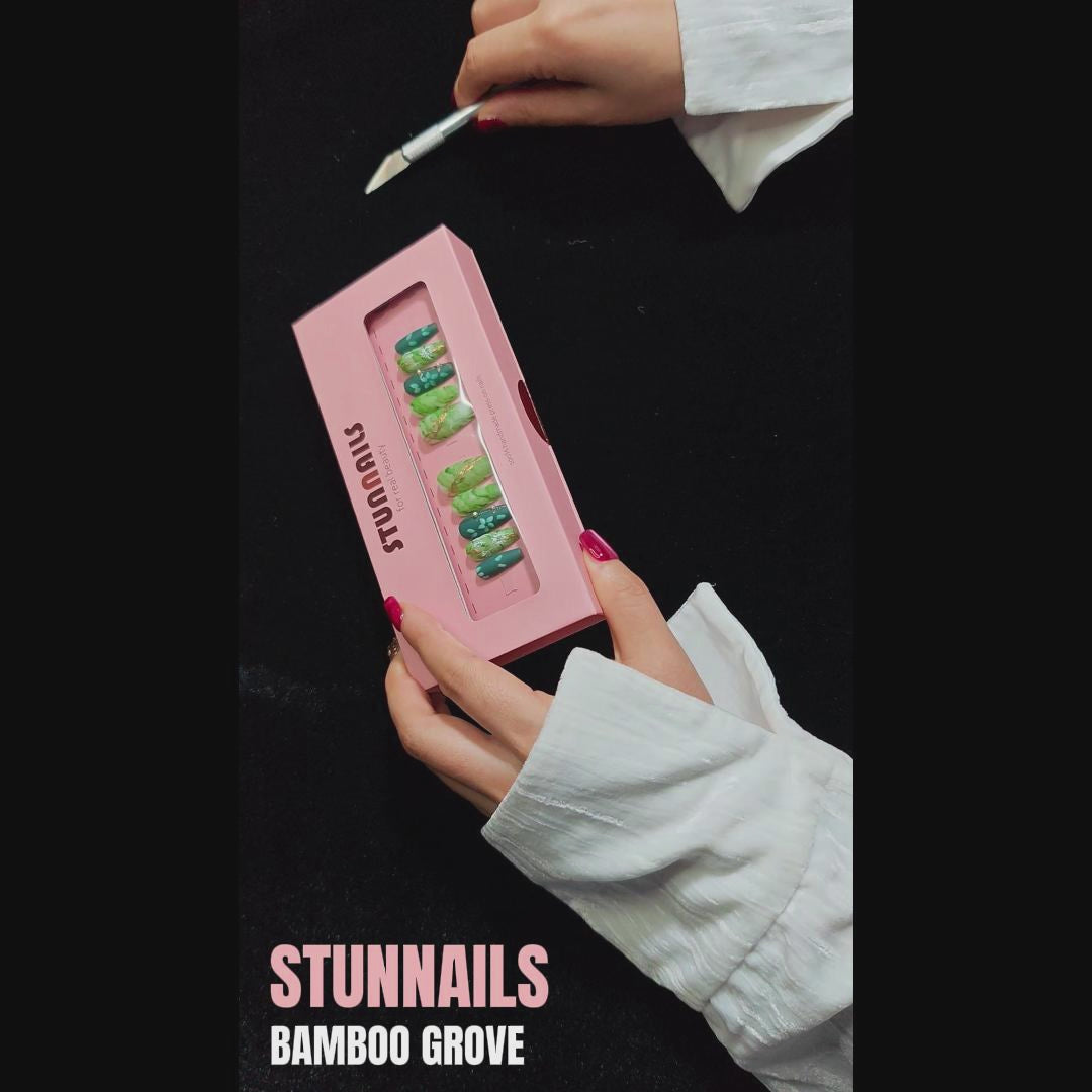 stunnails acrylic press on nails Coffin Bamboo grove