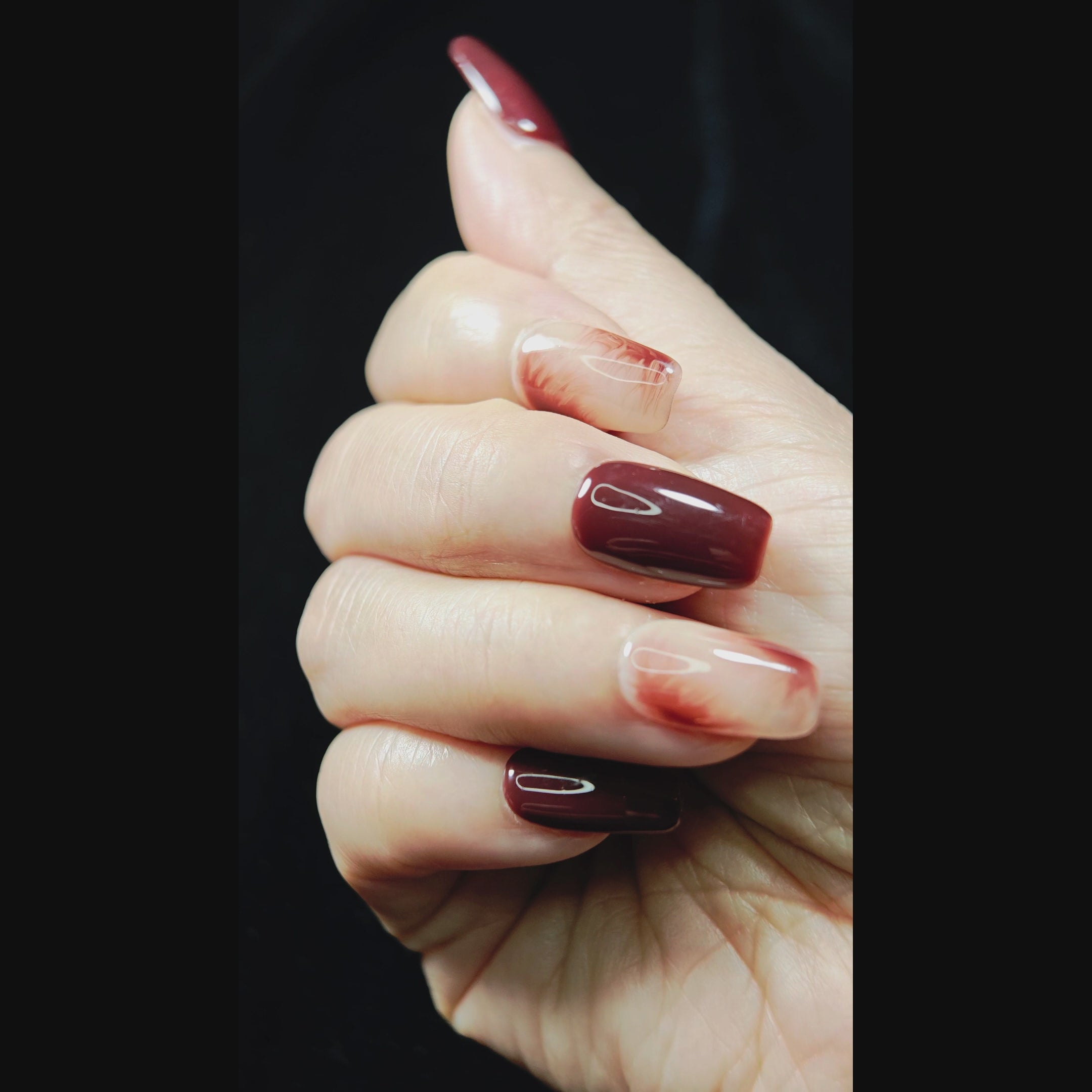 stunnails acrylic press on nails Square Coffin Maple forest video