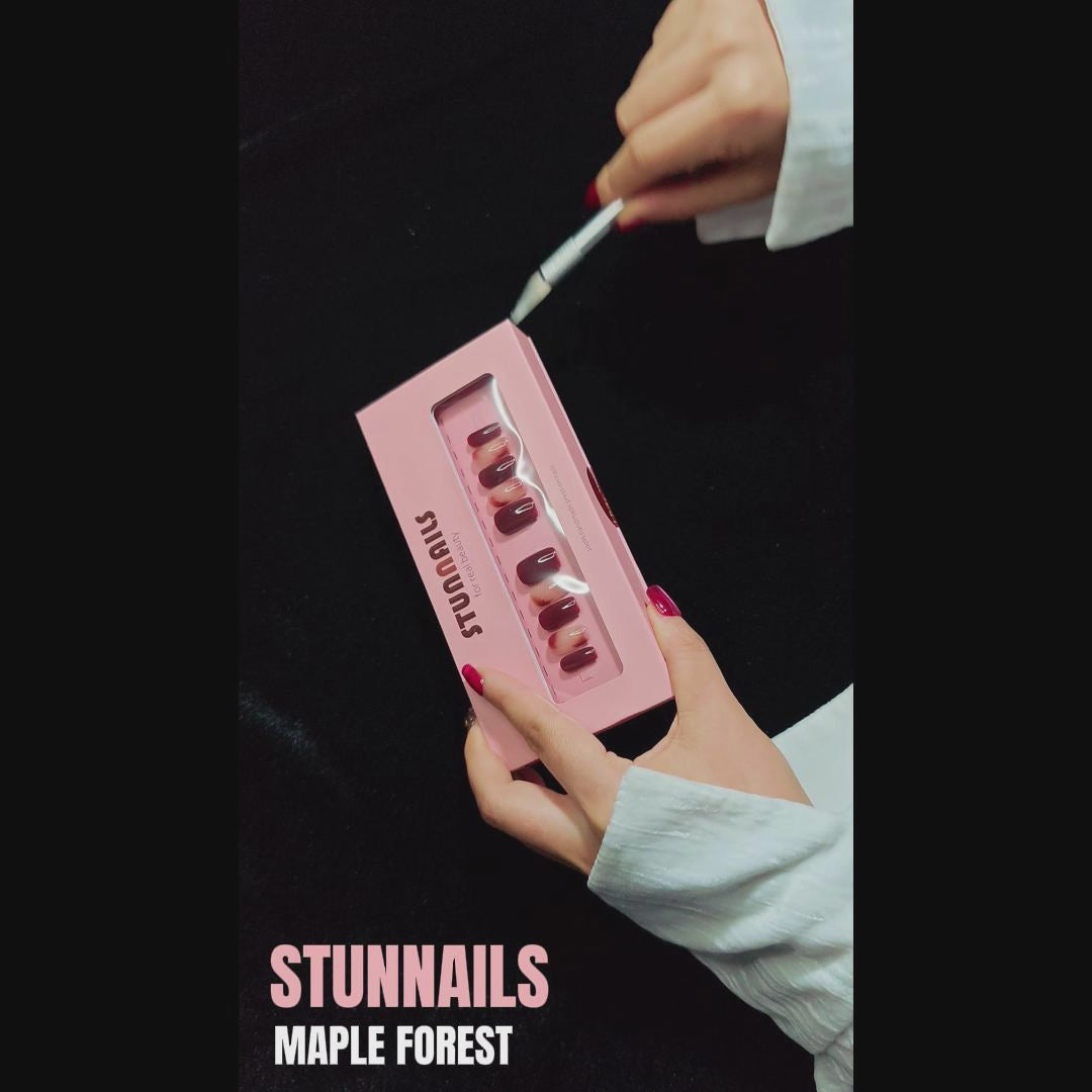 stunnails acrylic press on nails Square Coffin Maple forest