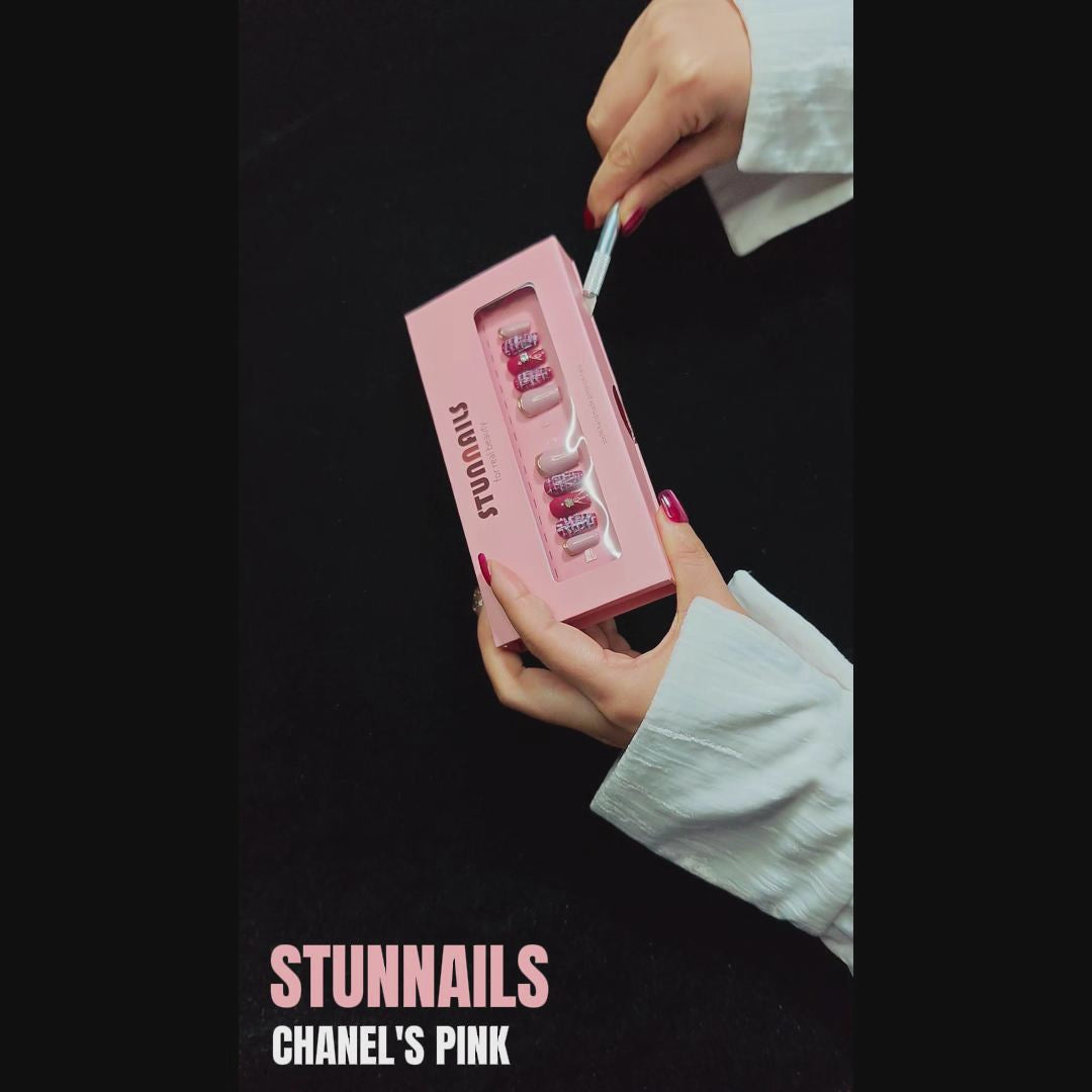 stunnails acrylic press on nails Coffin Chanel's pink