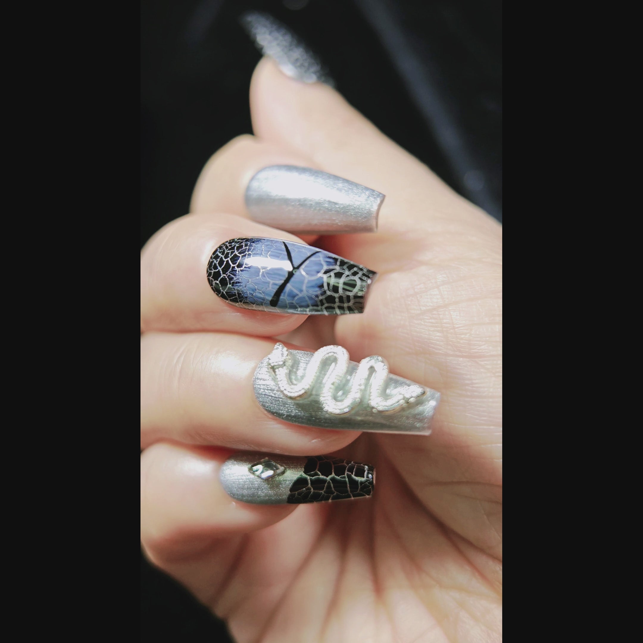 stunnails acrylic press on nails Coffin Thunder snake video