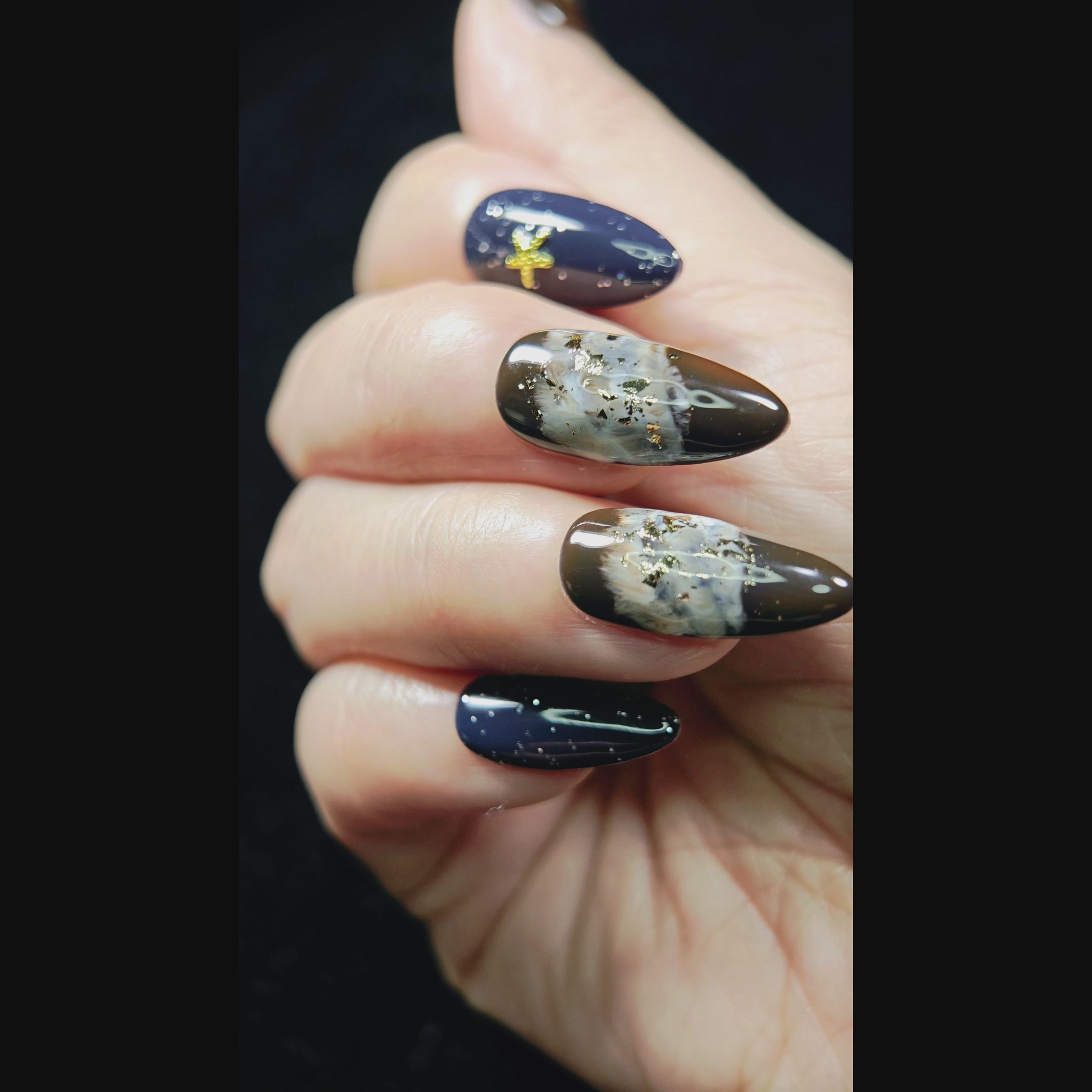 stunnails acrylic press on nails Almond Midnight opera video