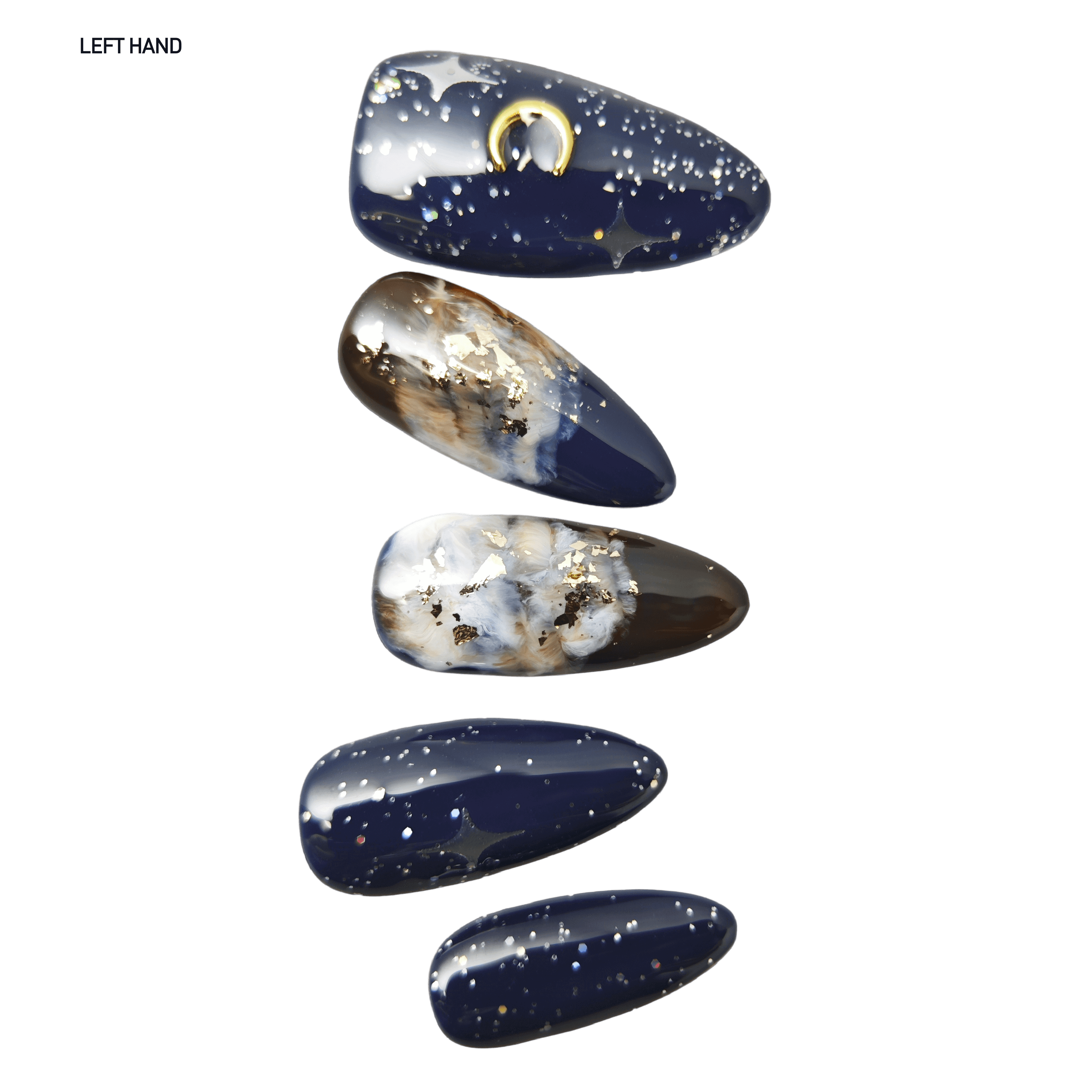 stunnails acrylic press on nails Almond Midnight opera