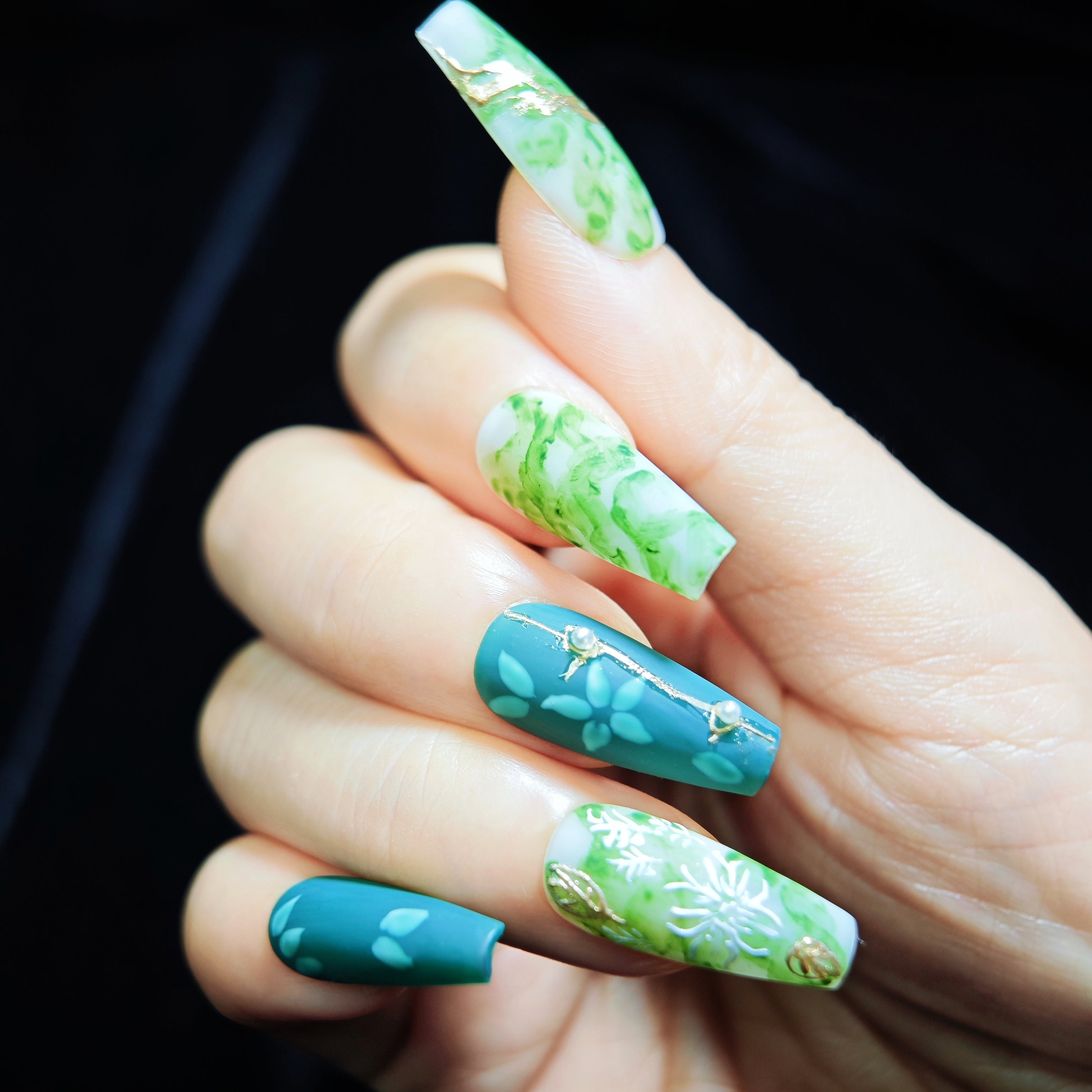 stunnails acrylic press on nails Coffin Bamboo grove