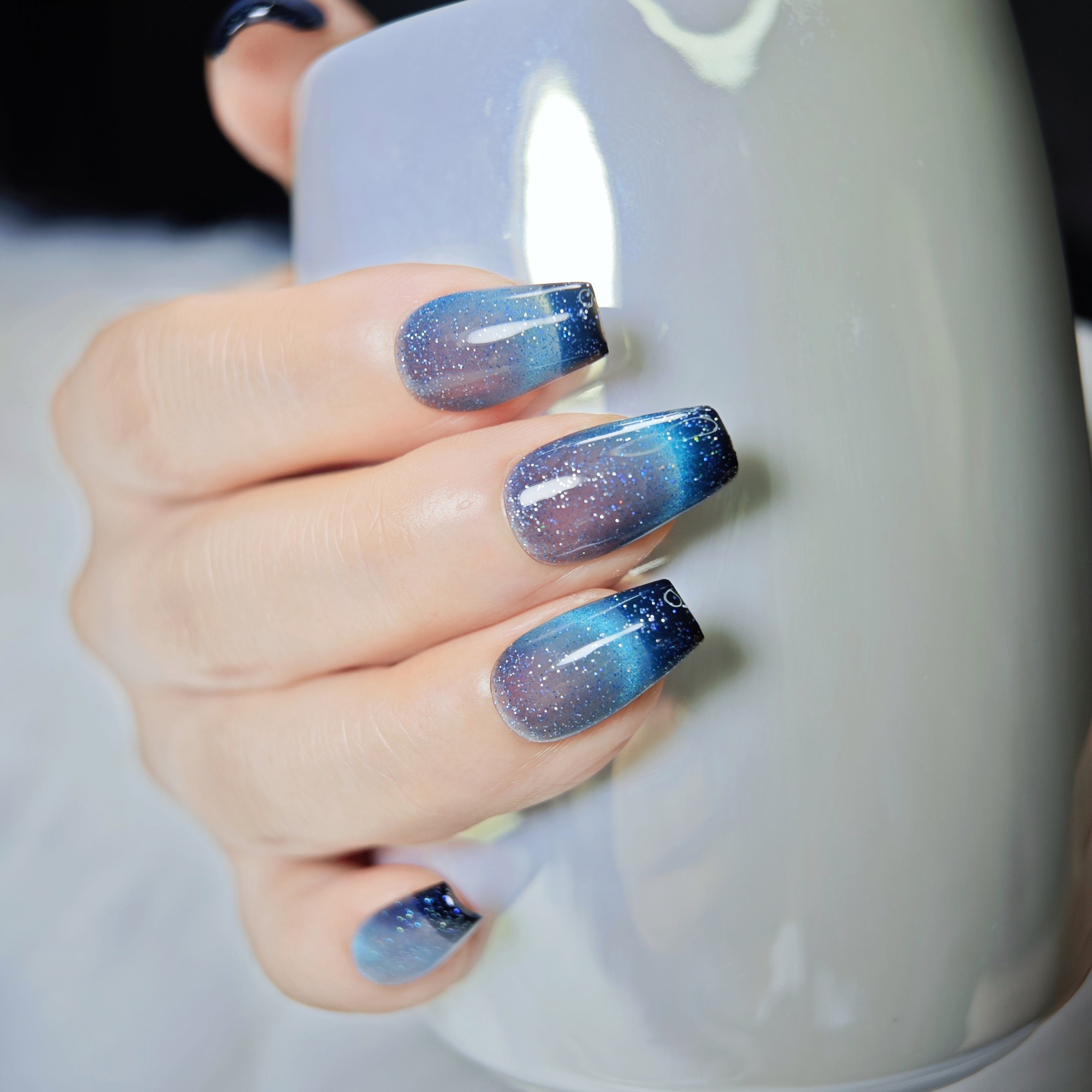 stunnails acrylic press on nails Coffin Blue aurora