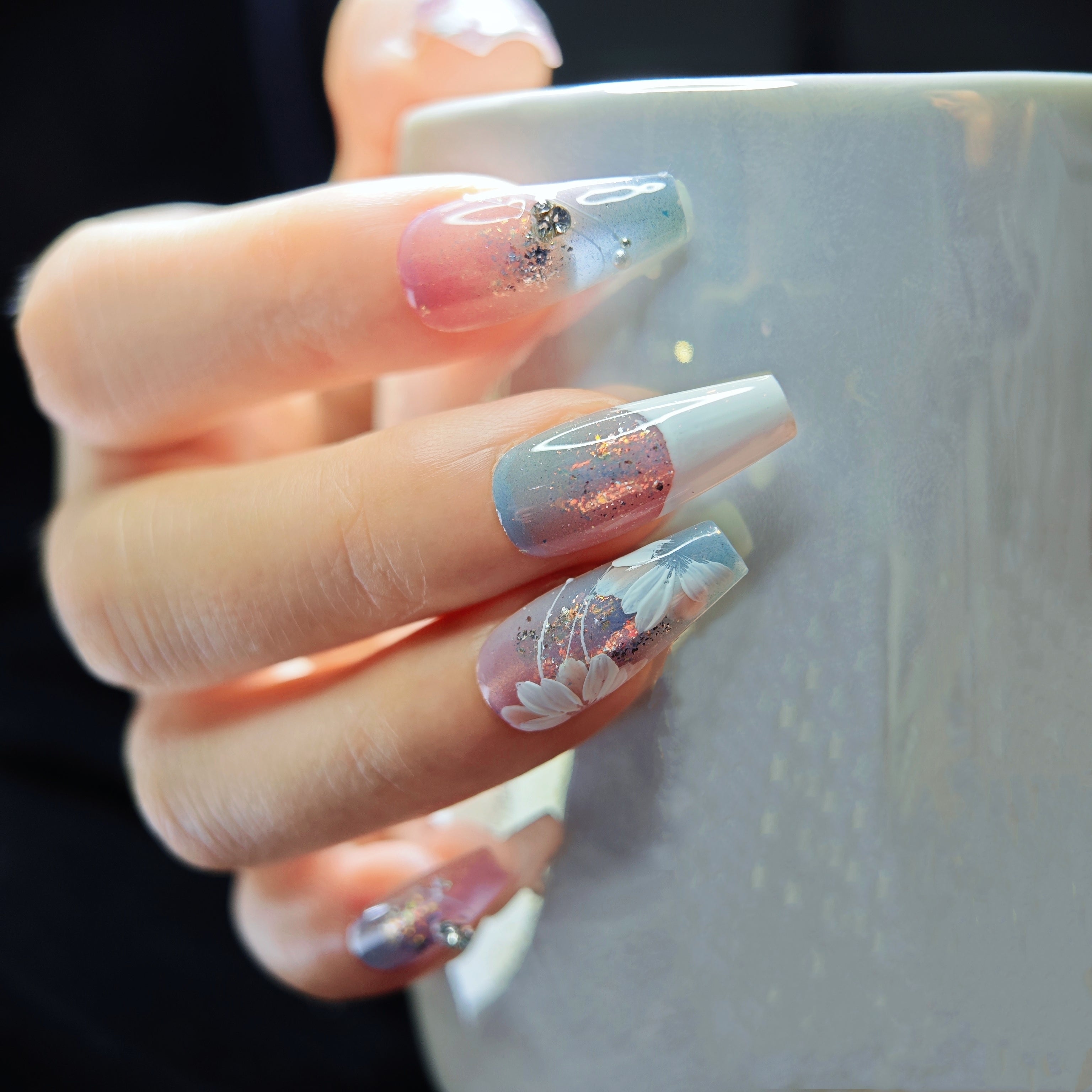 stunnails acrylic press on nails Coffin Dream garden