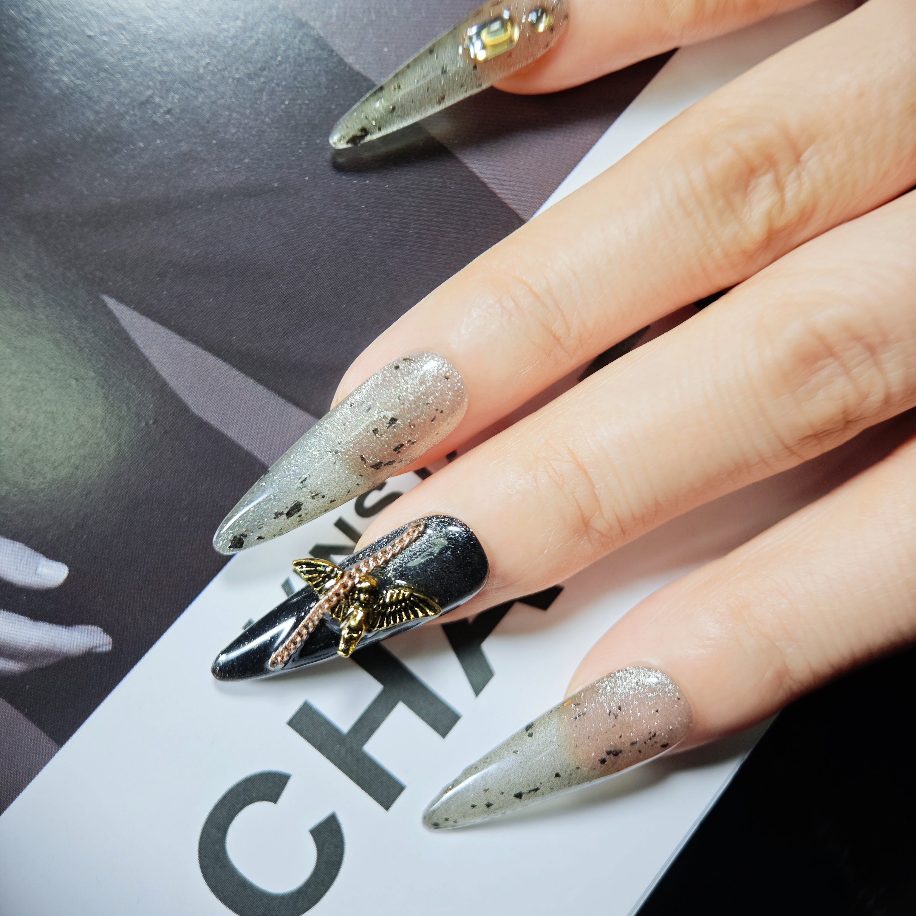 stunnails acrylic press on nails Stiletto Dark bat