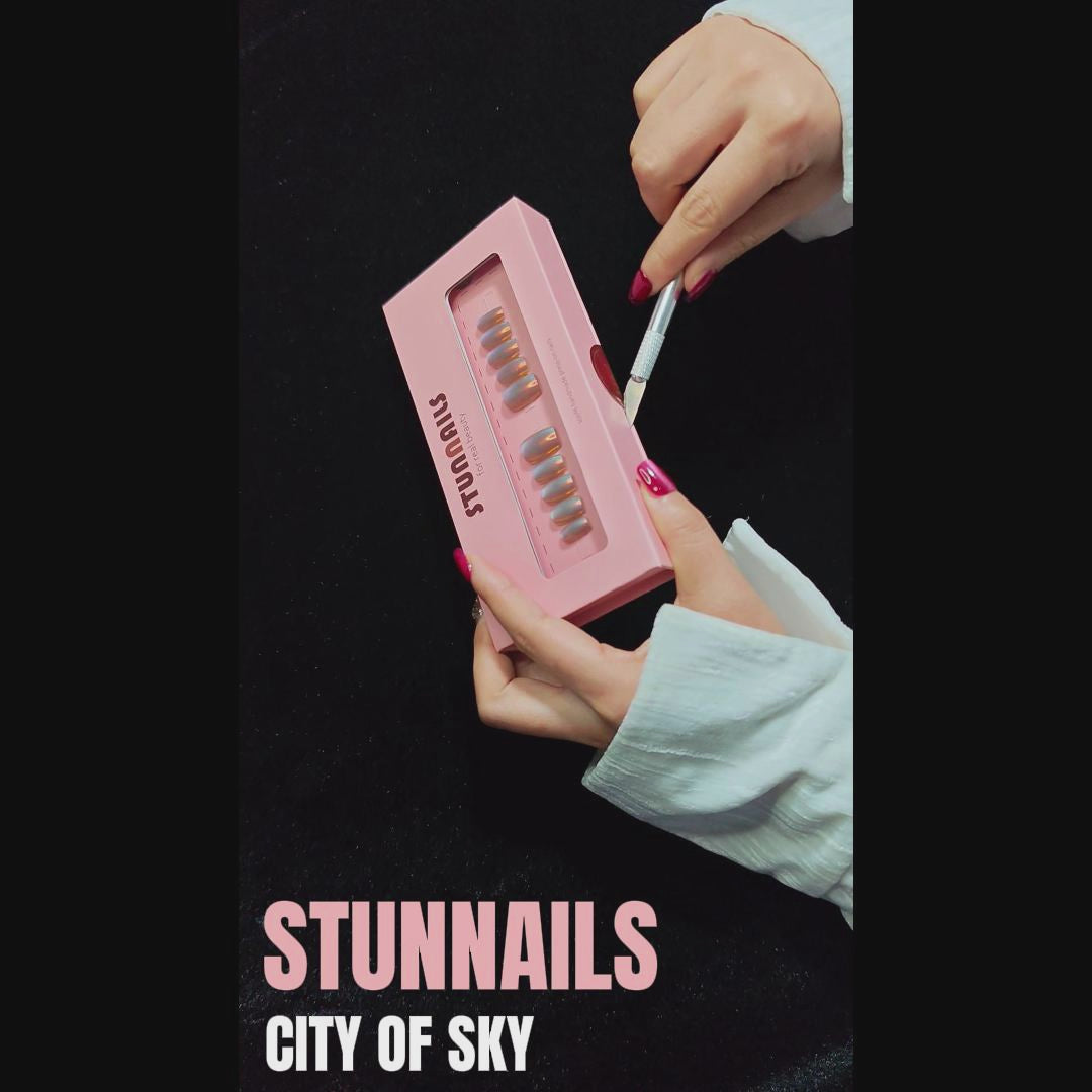 stunnails acrylic press on nails Square Coffin City of sky