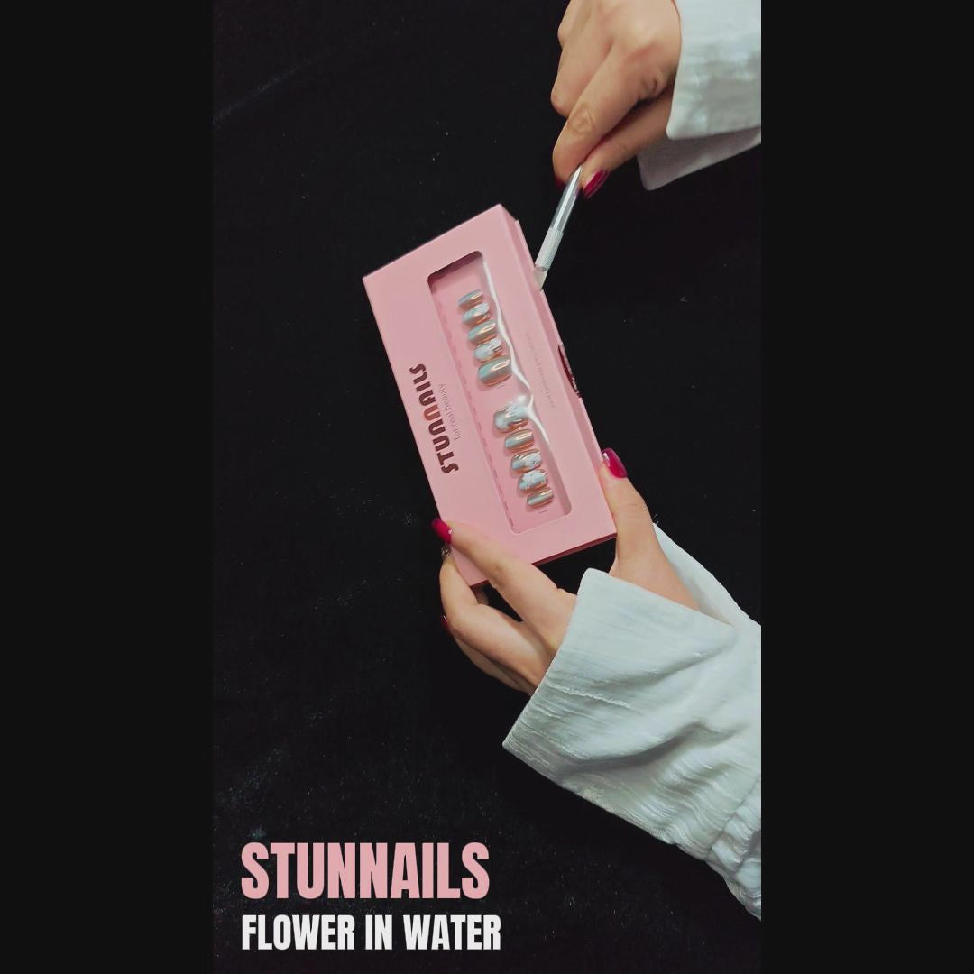 stunnails acrylic press on nails Square Coffin Flower in water