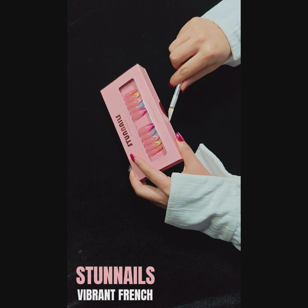 stunnails acrylic press on nails Almond Vibrant french