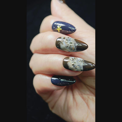 stunnails acrylic press on nails Almond Midnight opera video