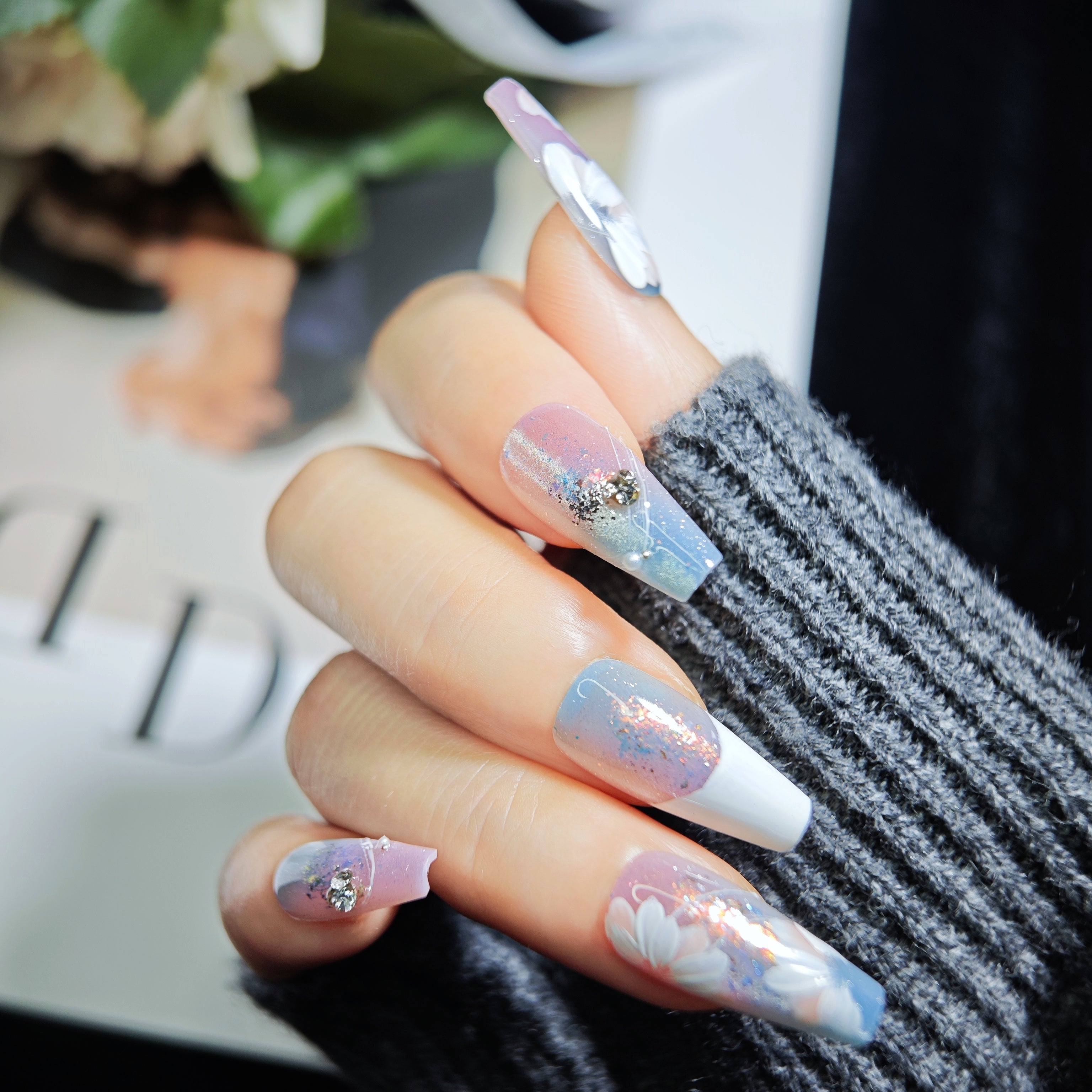 stunnails  acrylic press on nails Coffin Dream garden
