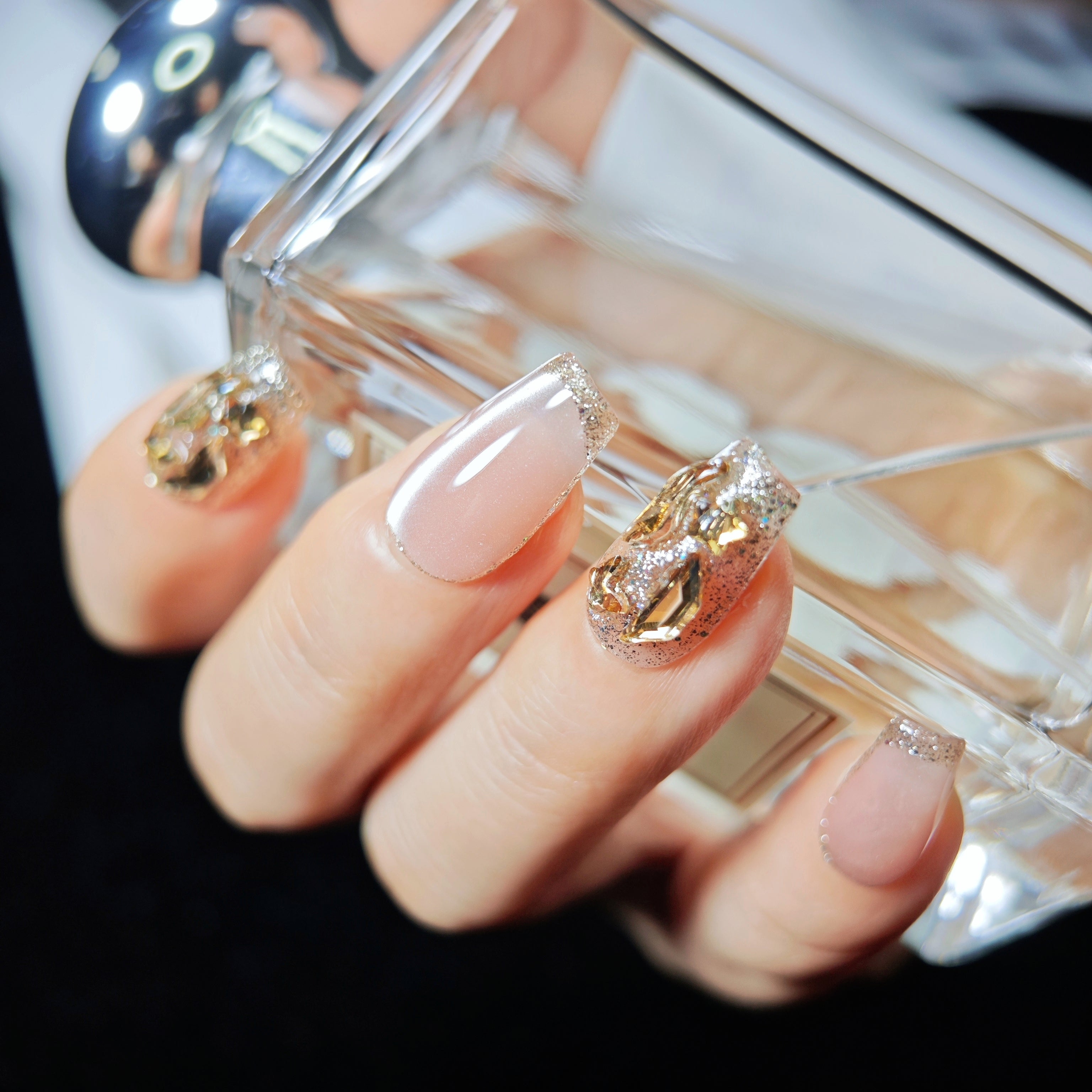 stunnails  acrylic press on nails Coffin French diamond
