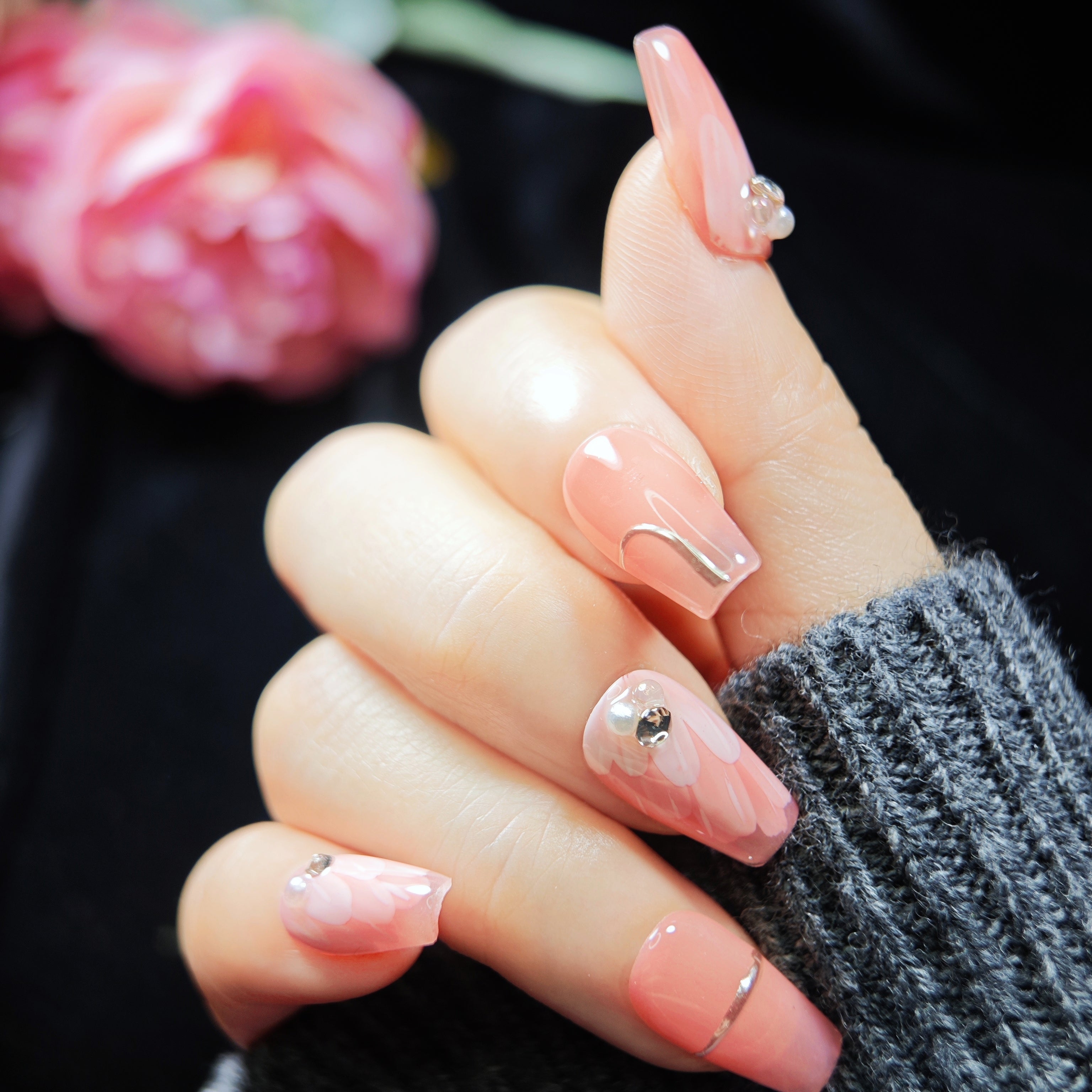 stunnails  acrylic press on nails Coffin Layered petals
