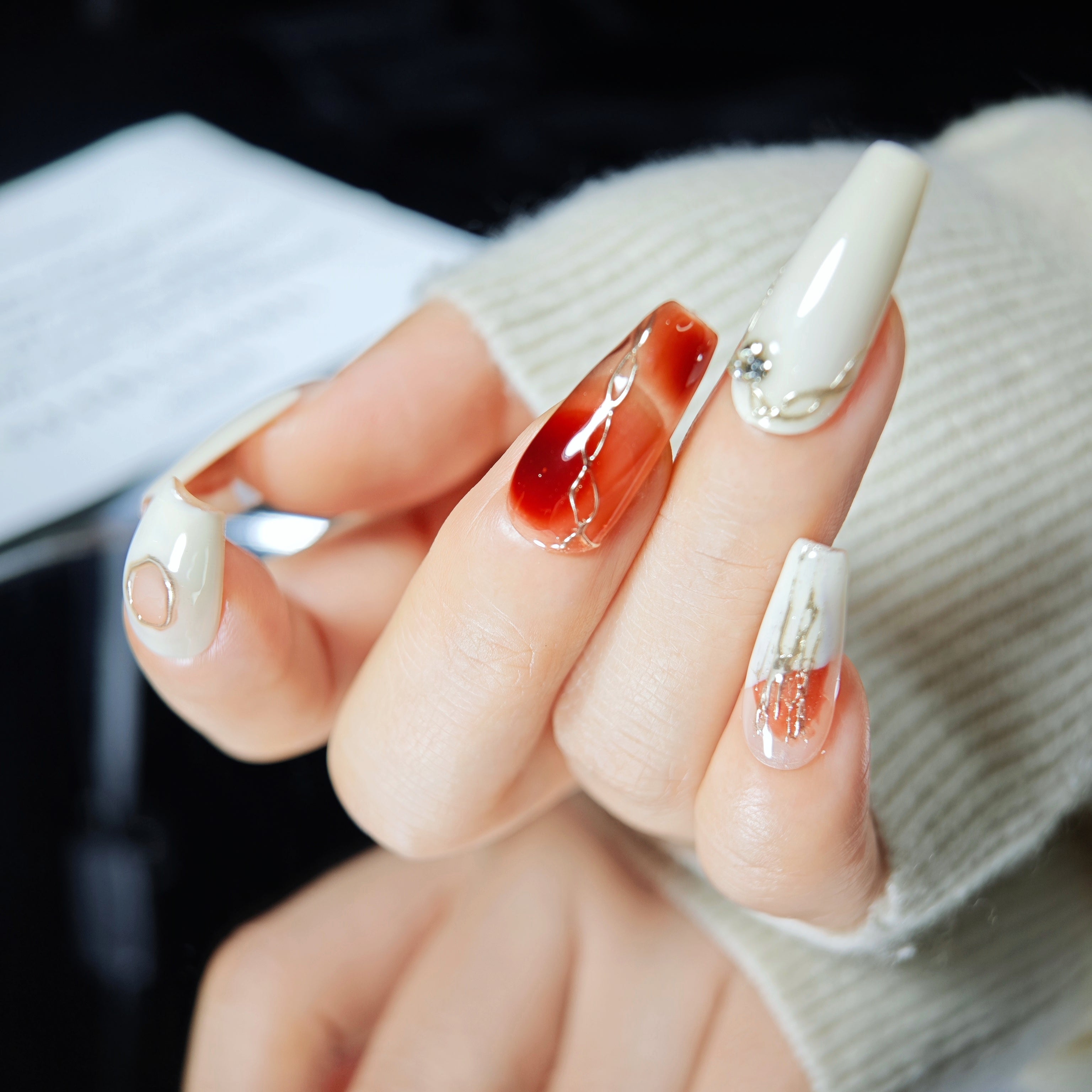 stunnails  acrylic press on nails Coffin Modern art
