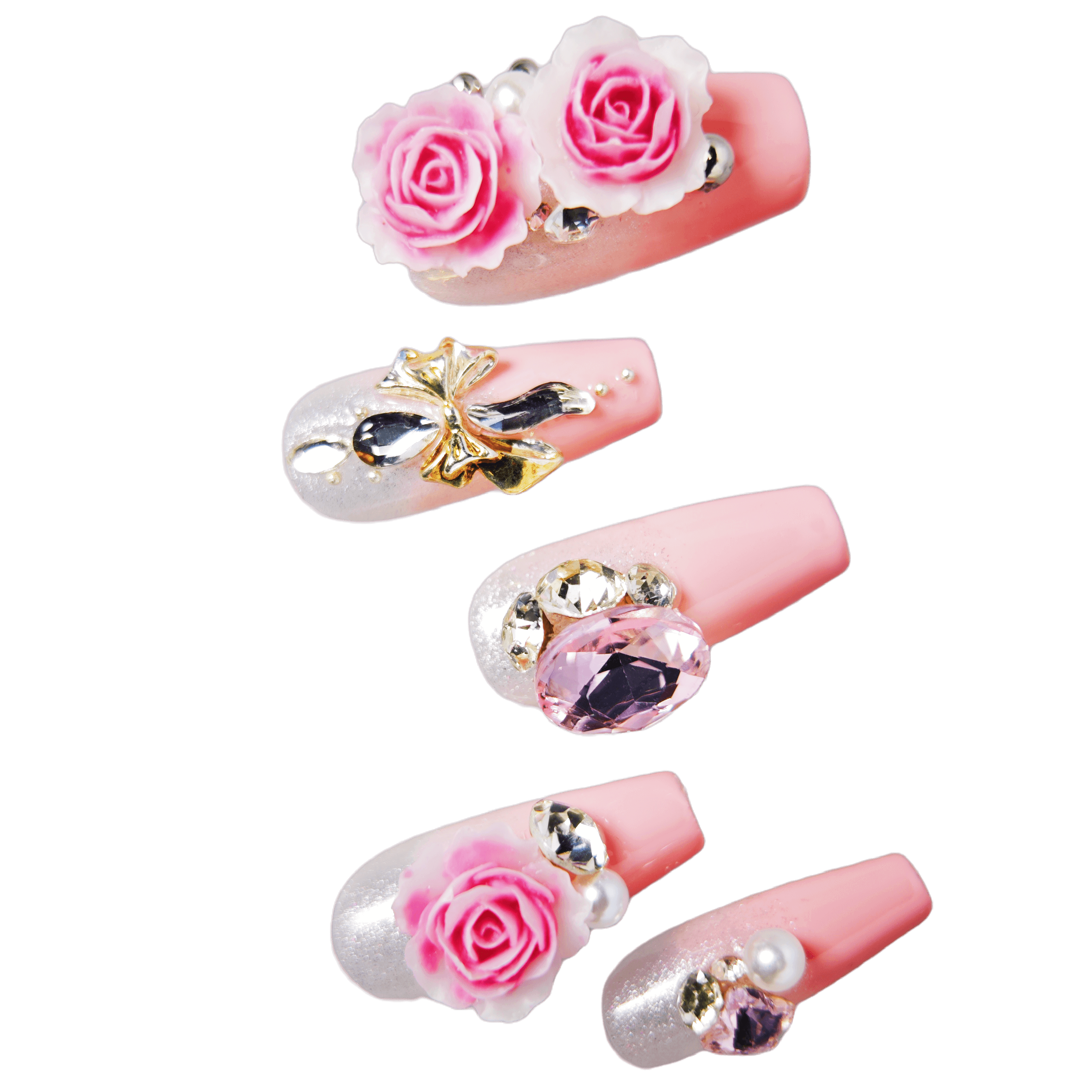 stunnails  acrylic press on nails Coffin Rose blossom
