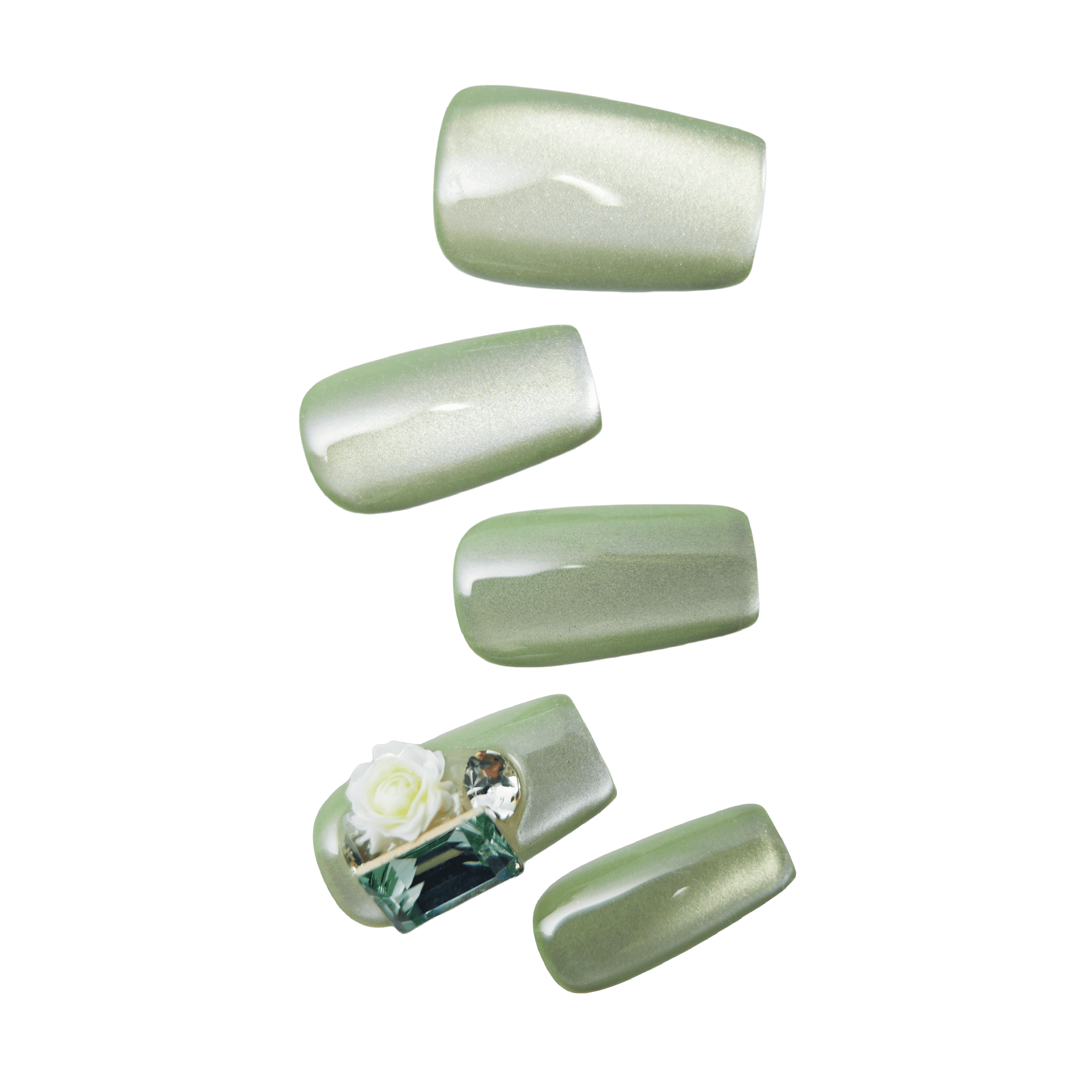 stunnails  acrylic press on nails Square Coffin Green mirror
